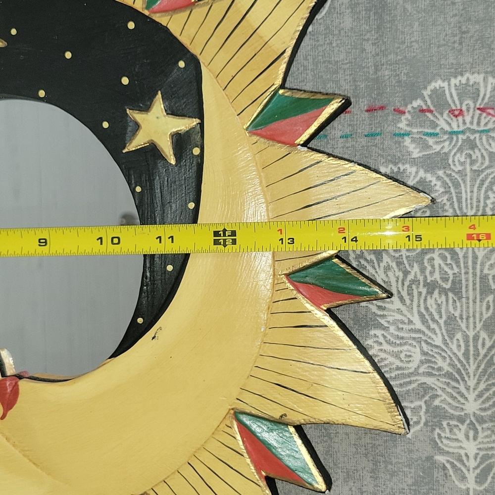 Vintage | Artist Signed Celestial Hand Painted Sun Moon & Stars Mirror - Picture 3 of 14